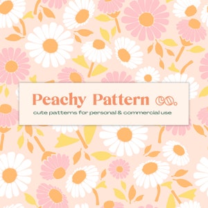 Pink Summer Daisy Flowers Floral Seamless Repeat Digital Pattern | Commercial & Personal Use