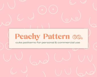 May include: Peachy Pattern Co. logo with the text "Peachy Pattern Co." in orange and green on a white background. The background is a pink pattern of various white outlines of breasts.