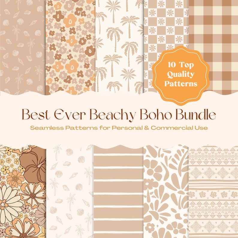 Fun Pattern Beachy Beachy Boho Seamless Pattern Bundle Repeating Pattern - Etsy