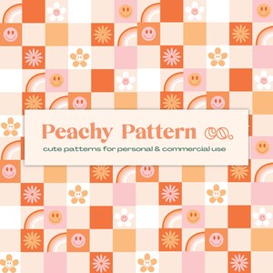 Happy Retro Checkerboard Seamless Repeat Digital Pattern | Peachy Palette | Commercial & Personal Use