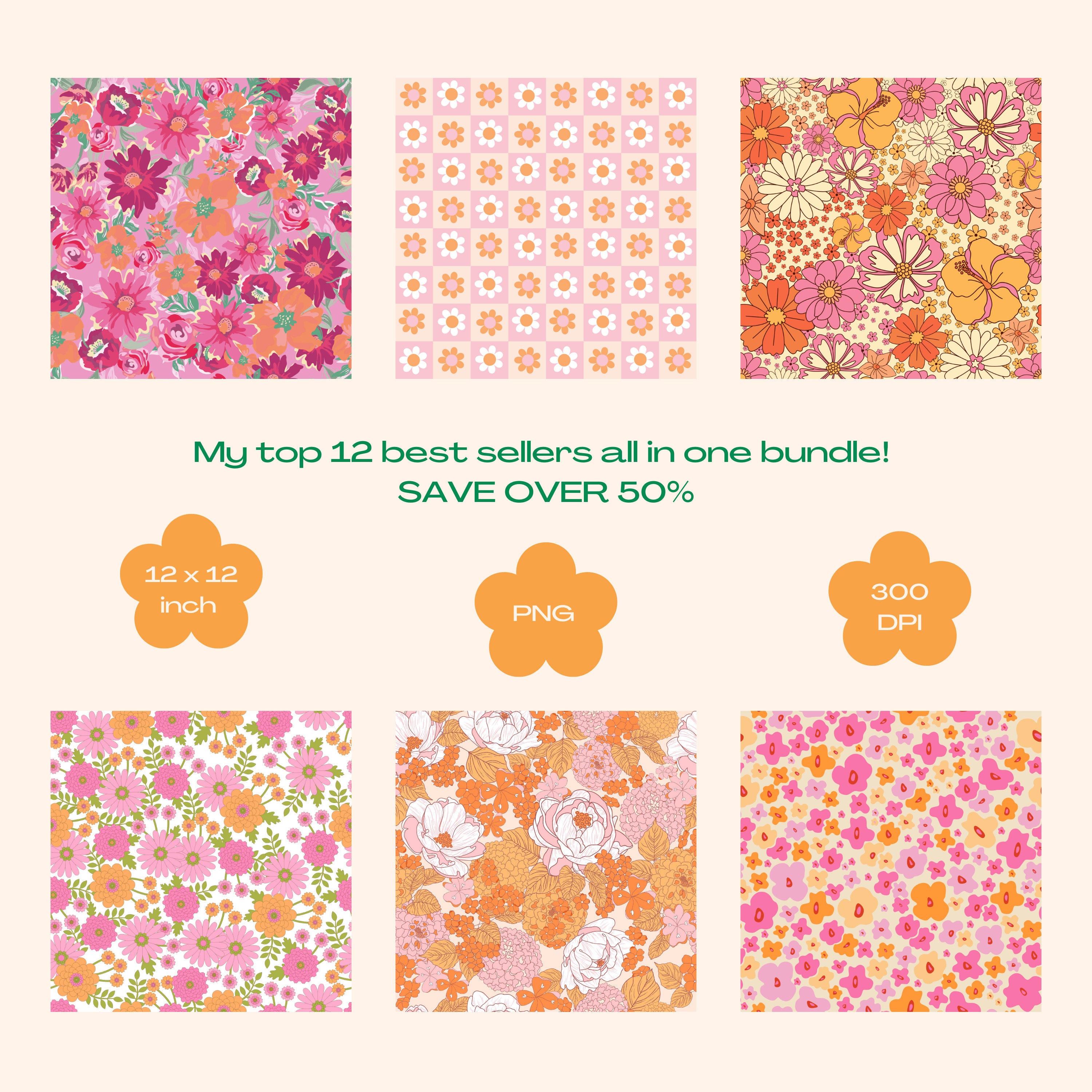 12 Retro Flower Floral Seamless Pattern Bundle Best Sellers - Etsy