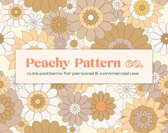 Retro Muted Neutral Flowers Floral Seamless Repeat Digital Pattern | Commercial & Personal Use