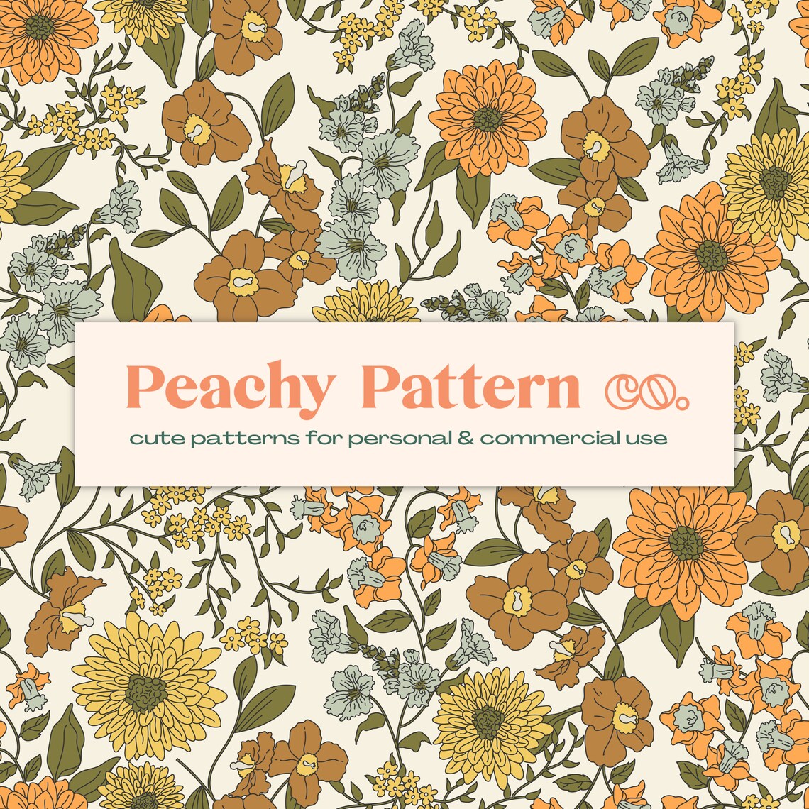 Retro Vintage Floral Seamless Repeat Digital Pattern | Commercial ...