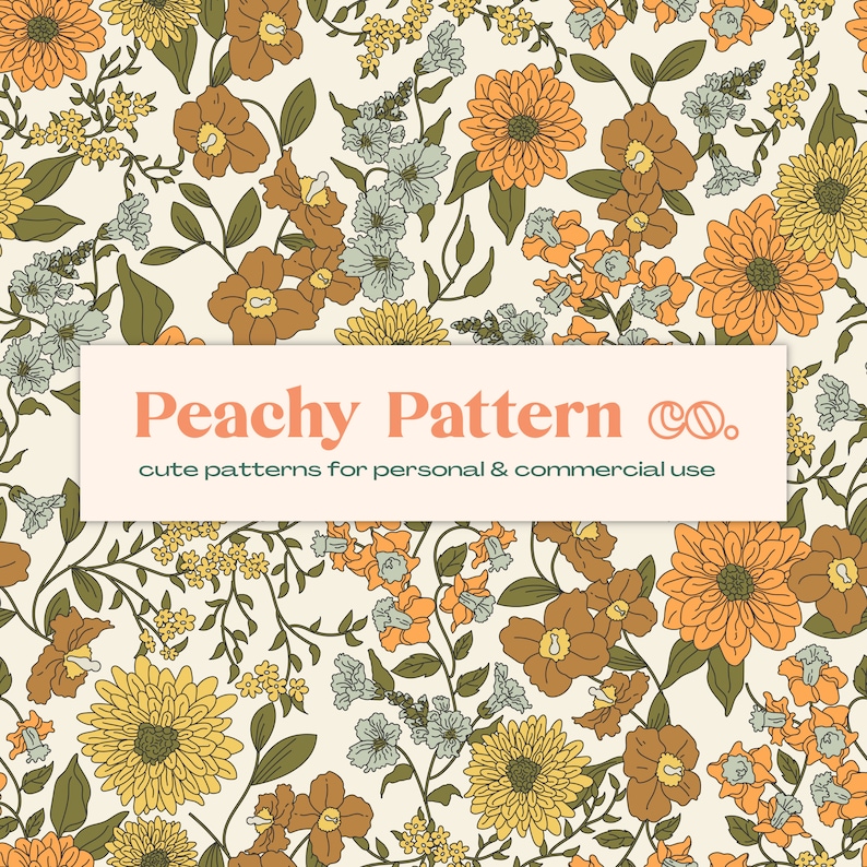 Retro Vintage Floral Seamless Repeat Digital Pattern | Commercial ...