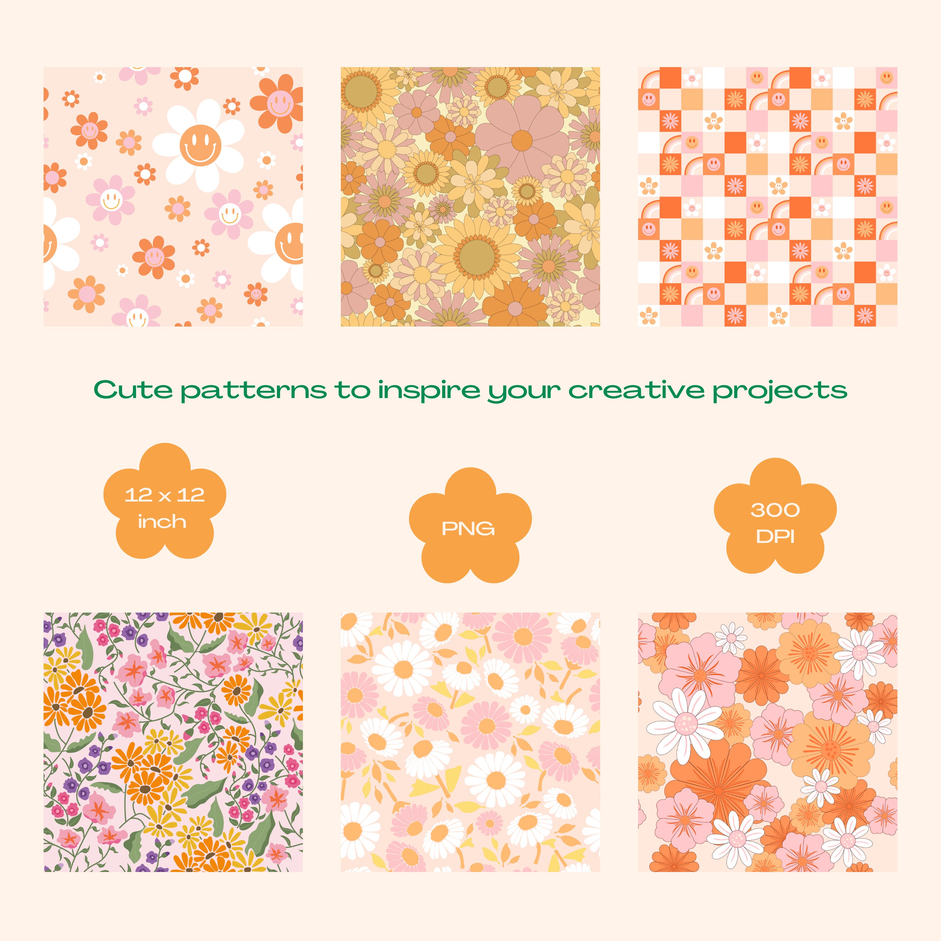 12 Retro Flower Floral Seamless Pattern Bundle Best Sellers - Etsy