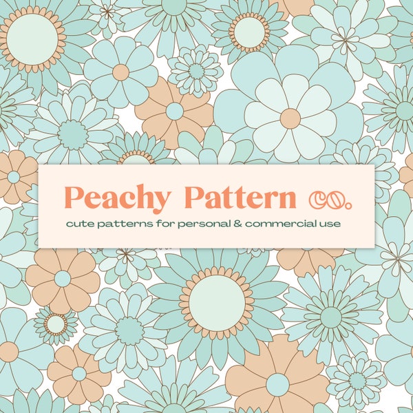 Turquoise Blue Green Flowers Floral Seamless Repeat Digital Pattern  | Commercial & Personal Use