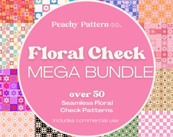 Floral Check Seamless Pattern Mega Bundle | Flower Repeating Surface Pattern | Commercial Use |