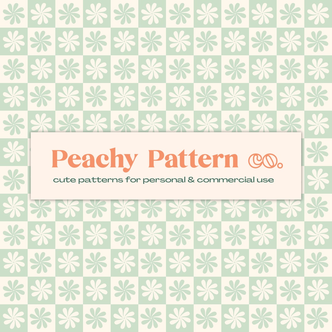 Swirly Green Flower Check Seamless Repeat Digital Pattern | Commercial ...