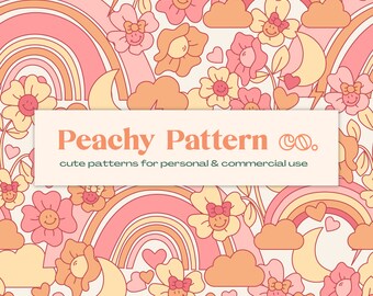 Rainbow Cloud Flower Sky  Seamless Repeat Digital Pattern | Retro Background | Commercial Use