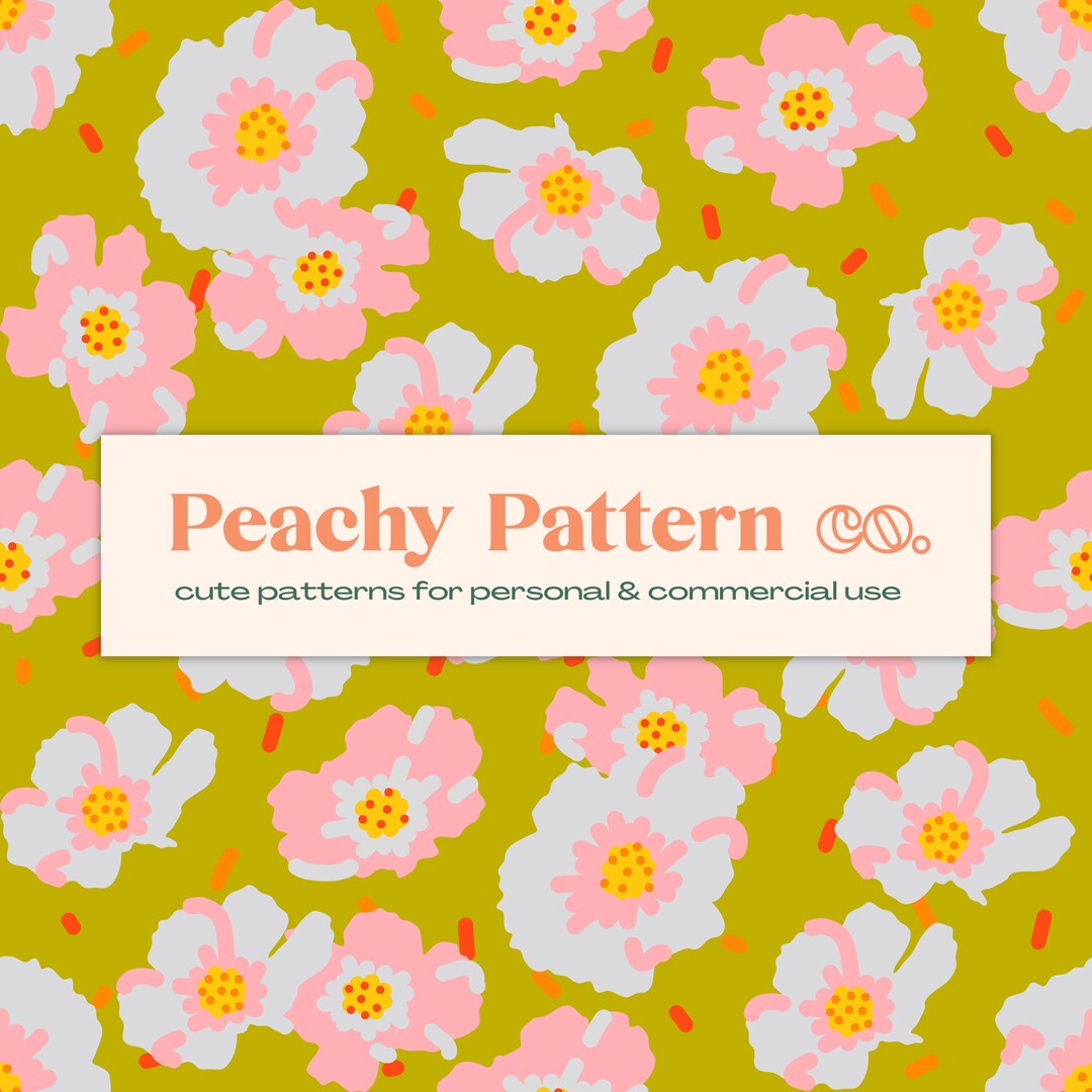 Olive Green Flowers Floral Seamless Repeat Digital Pattern | Commercial ...