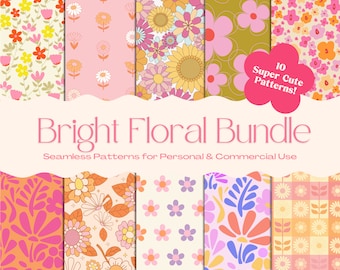 10 Bright Floral Flower Seamless Pattern Bundle | Best Sellers | Commercial Use | Repeating Pattern