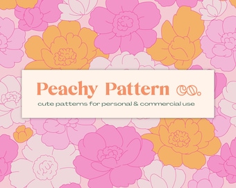 Soft Pink Orange Abstract Flower Floral Seamless Repeat Digital Pattern | Commercial & Personal Use