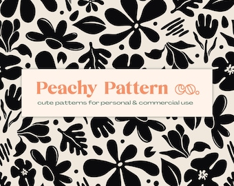 Abstract Black Floral Seamless Repeat Digital Pattern | Commercial & Personal Use
