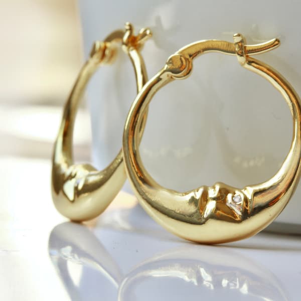 Creole moon gold-plated earrings with crescent moon and zirconia as a heavenly gift for women, sister, girlfriend, mother