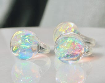 Resin Chunky Ring: Y2k Style finger ring with sparkling rainbow foil