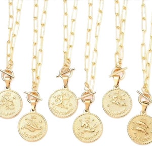 Naszyjnik znak zodiaku złoty/prezent dla niej/spersonalizowany naszyjnik/biżuteria zodiaku/prezent urodzinowy/łańcuszek Charm spinacz złoty