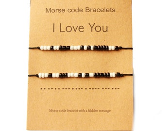 Ensemble de bracelets de perles Code Morse Je t'aime bijoux partenaires avec carte-cadeau comme cadeau personnel pour un être cher