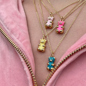 Teddy necklace gold a little bear jewelry colorfully enameled as a cheerful gift for her and all who like bears