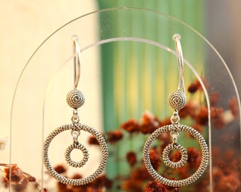 Circle Patterned 925 Sterling Silver Filigree Earrings with Personalized Box