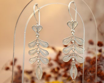 Floral Themed 925 Sterling Silver Filigree Earrings with Personalized Box