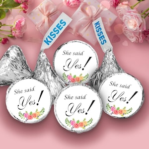Set of 324 GLOSSY Stickers  She Said Yes!  Floral Round Labels for Engagement Favors Bachelorette Party Envelope Seals (Candy Not Included)