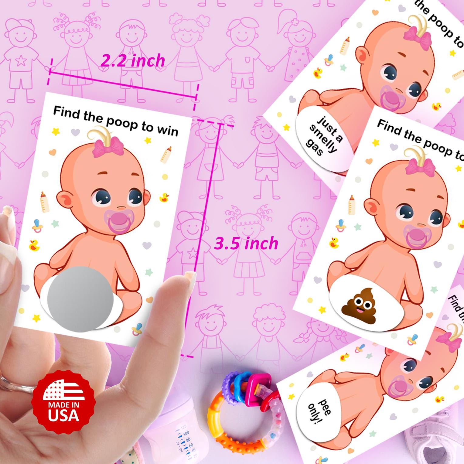 Dirty Diaper Scratch-Off Game For Baby Showers - 30 Cards & Stickers, Gender Neutral, Party Fun