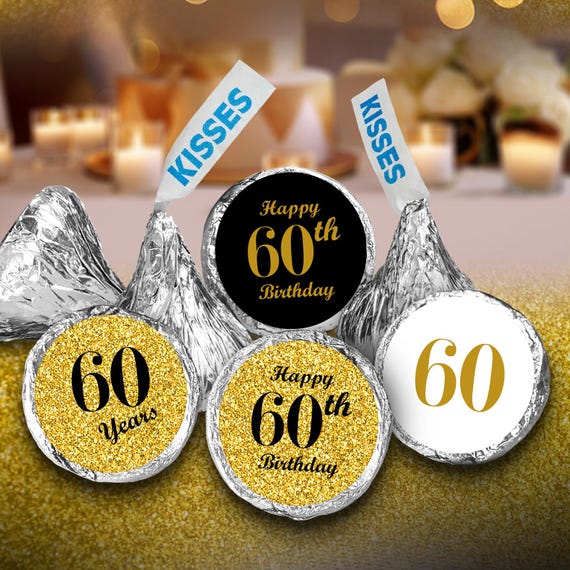 GLOSSY 60th Birthday Party Favor Stickers for Candy Bags