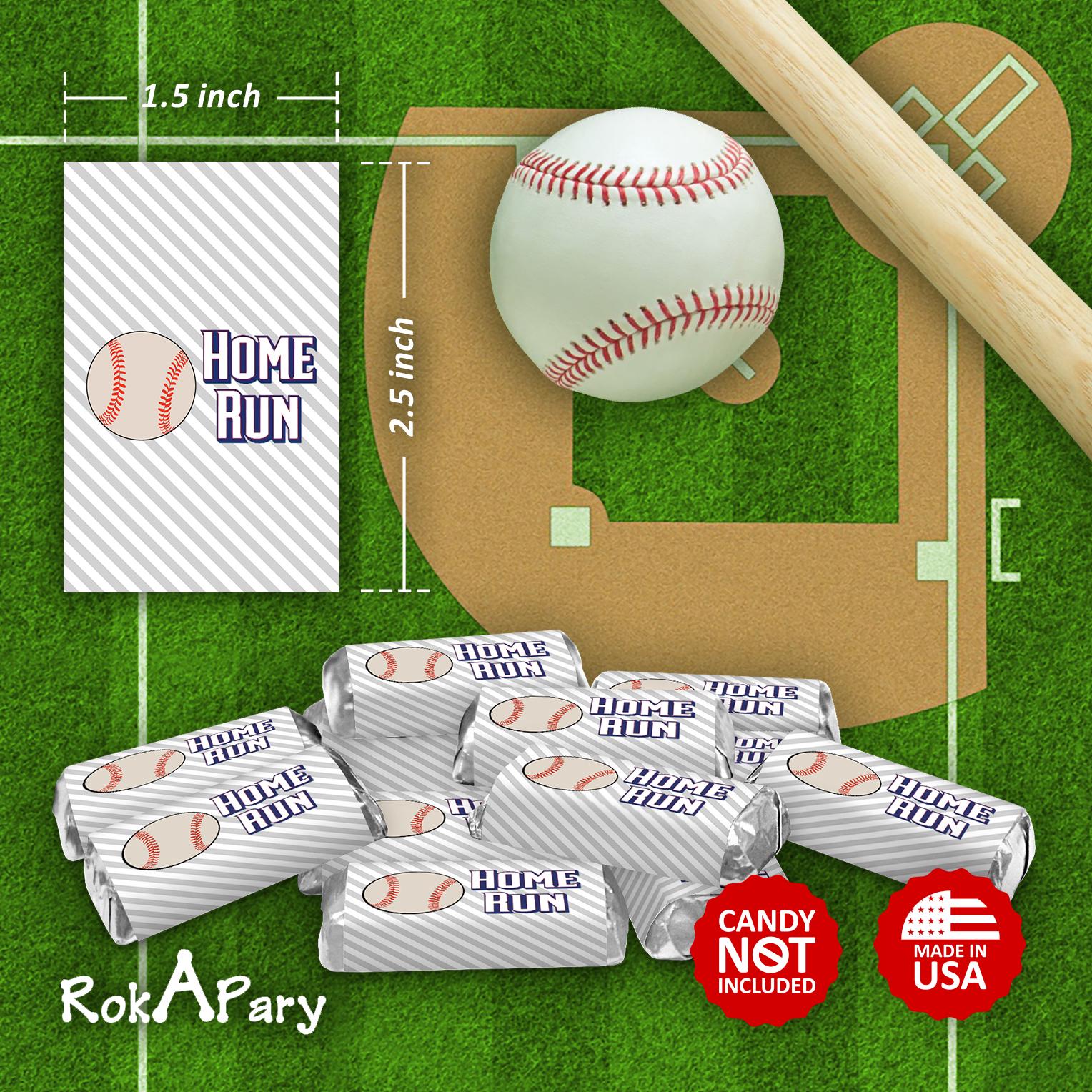 Baseball Theme Glossy Self-Adhesive Mini Candy Bar Stickers – Set of 60, Birthday Party Favors, Sports Event Decorations, Game Day Stickers