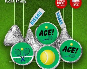 Tennis Theme Glossy Candy Labels – Set of 216 Self-Adhesive Stickers for Game Day, Birthday Favors, Team Parties, Sports Events