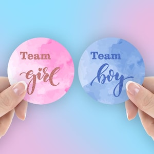 Gender Reveal Party Stickers – Set of 40 stickers - 2 Inch Glossy Team Boy Team Girl Labels Pink and Blue – Gender Reveal Decorations Favors