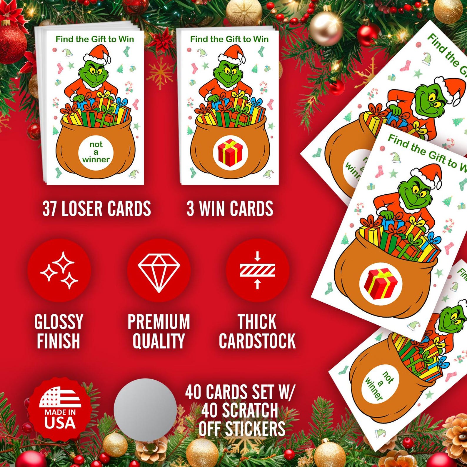 Grinch Raffle Grinch Party Game Scratch Off, Merry Christmas, Find the Gift Box to ...