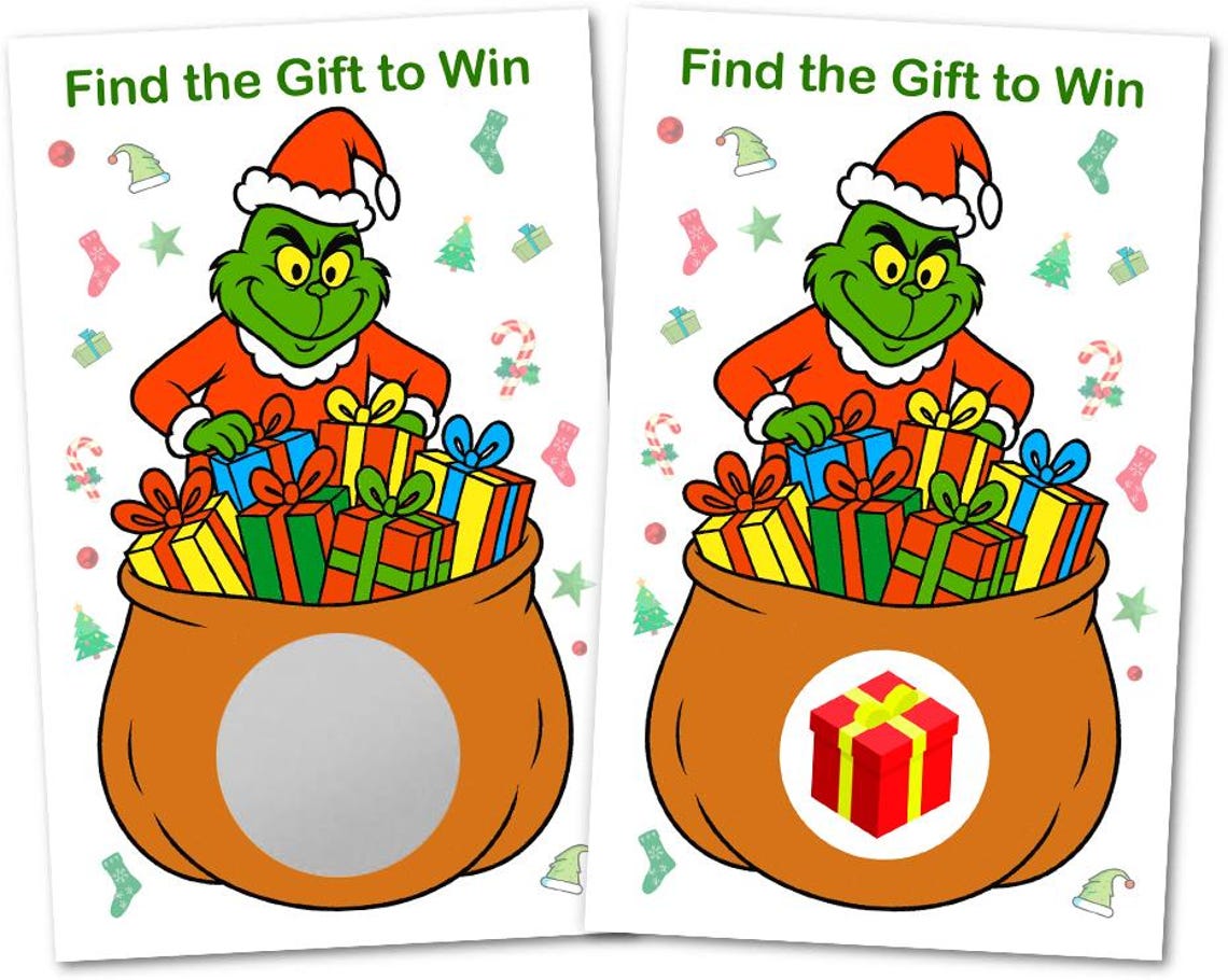 Grinch Raffle Grinch Party Game Scratch Off, Merry Christmas, Find the Gift Box to ...