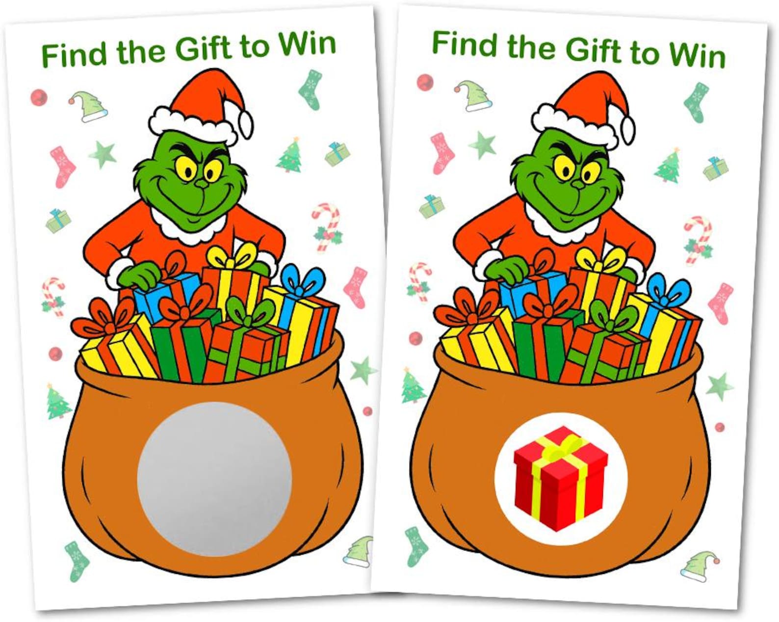Grinch Party Game Scratch Off, Merry Christmas, Find the Gift Box to ...
