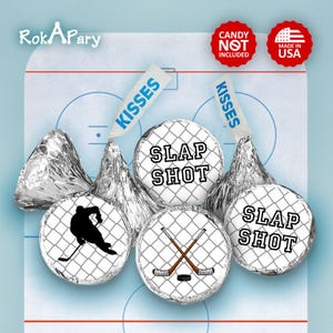 Hockey Theme Glossy Candy Labels – Set of 216 Self-Adhesive Stickers for Game Day, Birthday Favors, Team Parties, Sports Events