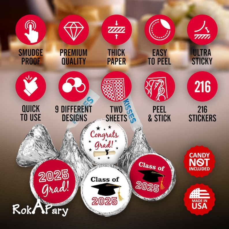 Class of 2026 Graduation Labels for Kisses Stickers | Red Theme | Set ...