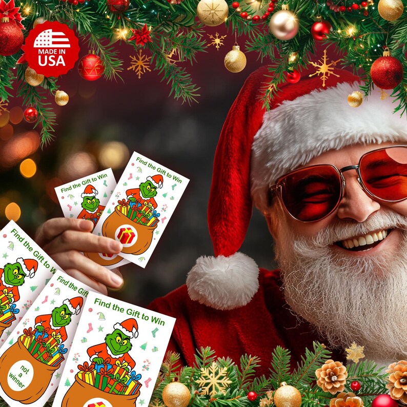 Grinch Raffle Grinch Party Game Scratch Off, Merry Christmas, Find the Gift Box to ...