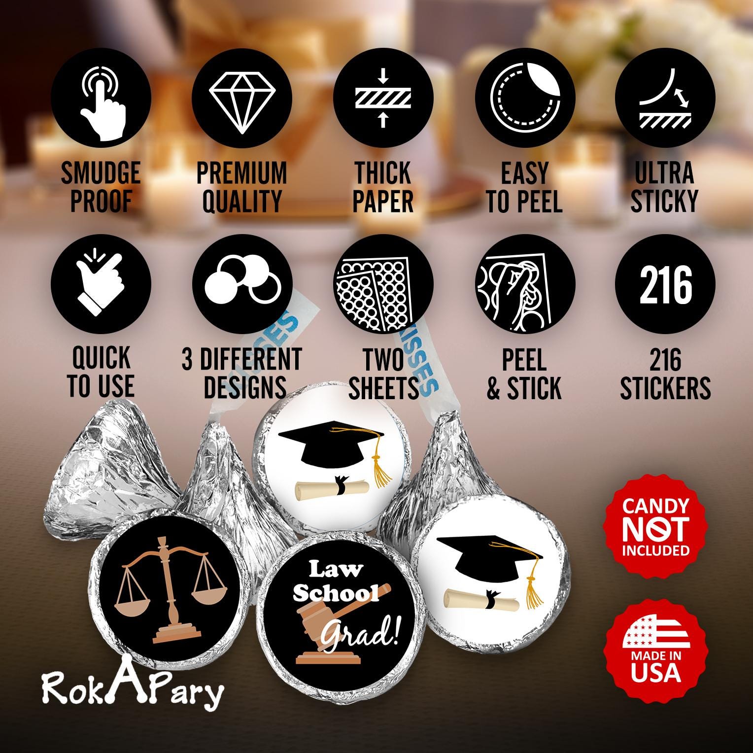 Law School Graduation Party Stickers | Set of 216 | JD LLB Law