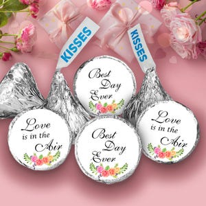 Set of 324 GLOSSY Stickers – Love Is in the Air Best Day Ever – Floral Round Labels for Wedding Favors, Envelope Seals (Candy Not Included)