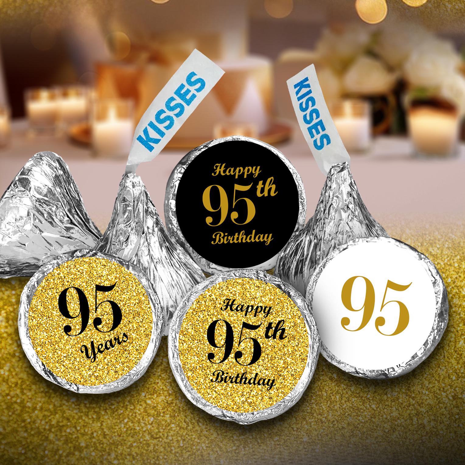 GLOSSY 95th Birthday Party Favor Stickers for Candy Bags, Decorations, Kisses Bottoms, Party Supplies (Candy Not Included) (SET OF 324)