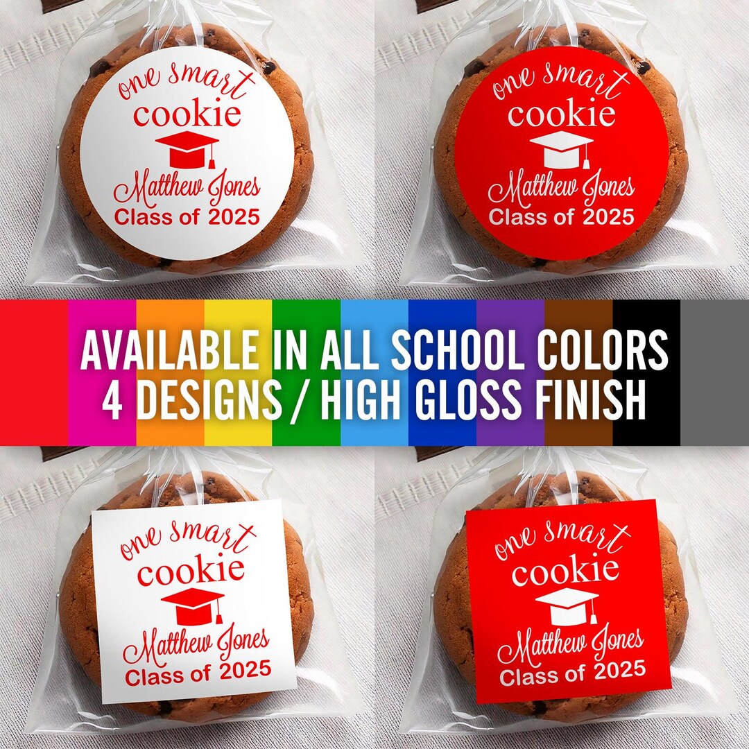 Personalized GLOSSY Class of 2025 One Smart Cookie Graduation Stickers ...