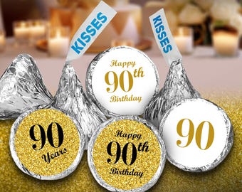 90th Birthday Favor Stickers – Glossy Gold and White Party Decorations (Set of 324)