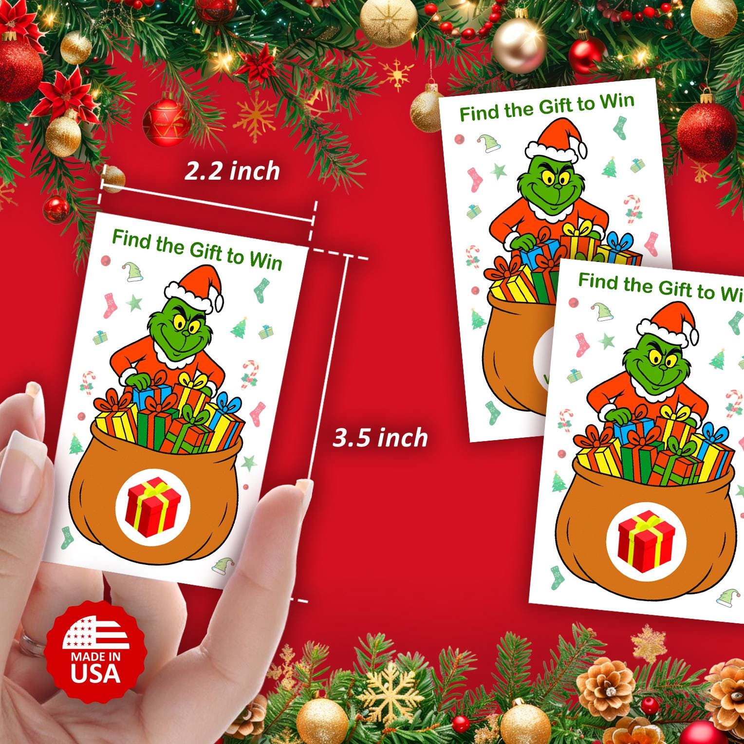 Grinch Raffle Grinch Party Game Scratch Off, Merry Christmas, Find the Gift Box to ...