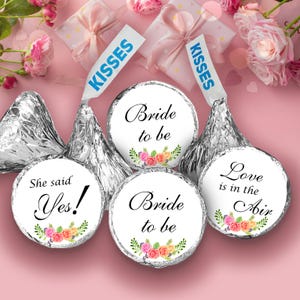 Set of 324 GLOSSY Stickers – She Said Yes, Bride to Be & Love Is in the Air – Floral Labels for Bachelorette Favors (Candy Not Included)