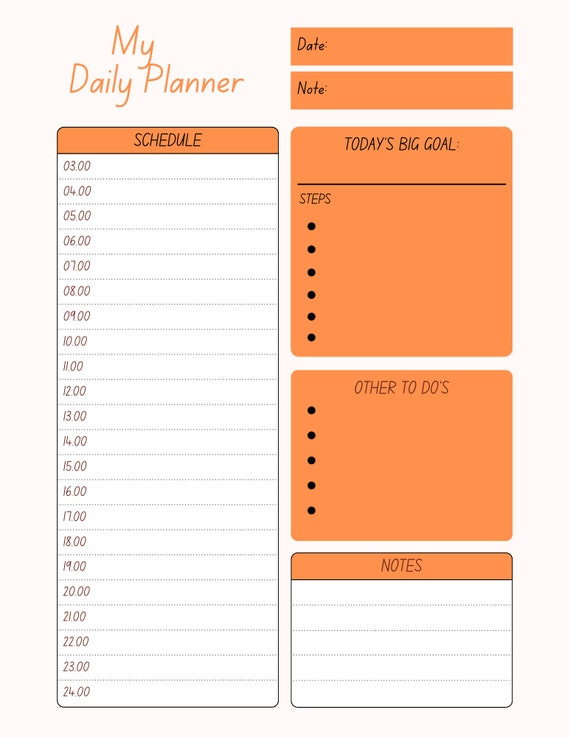 Aesthetic Day Planner Orange Etsy