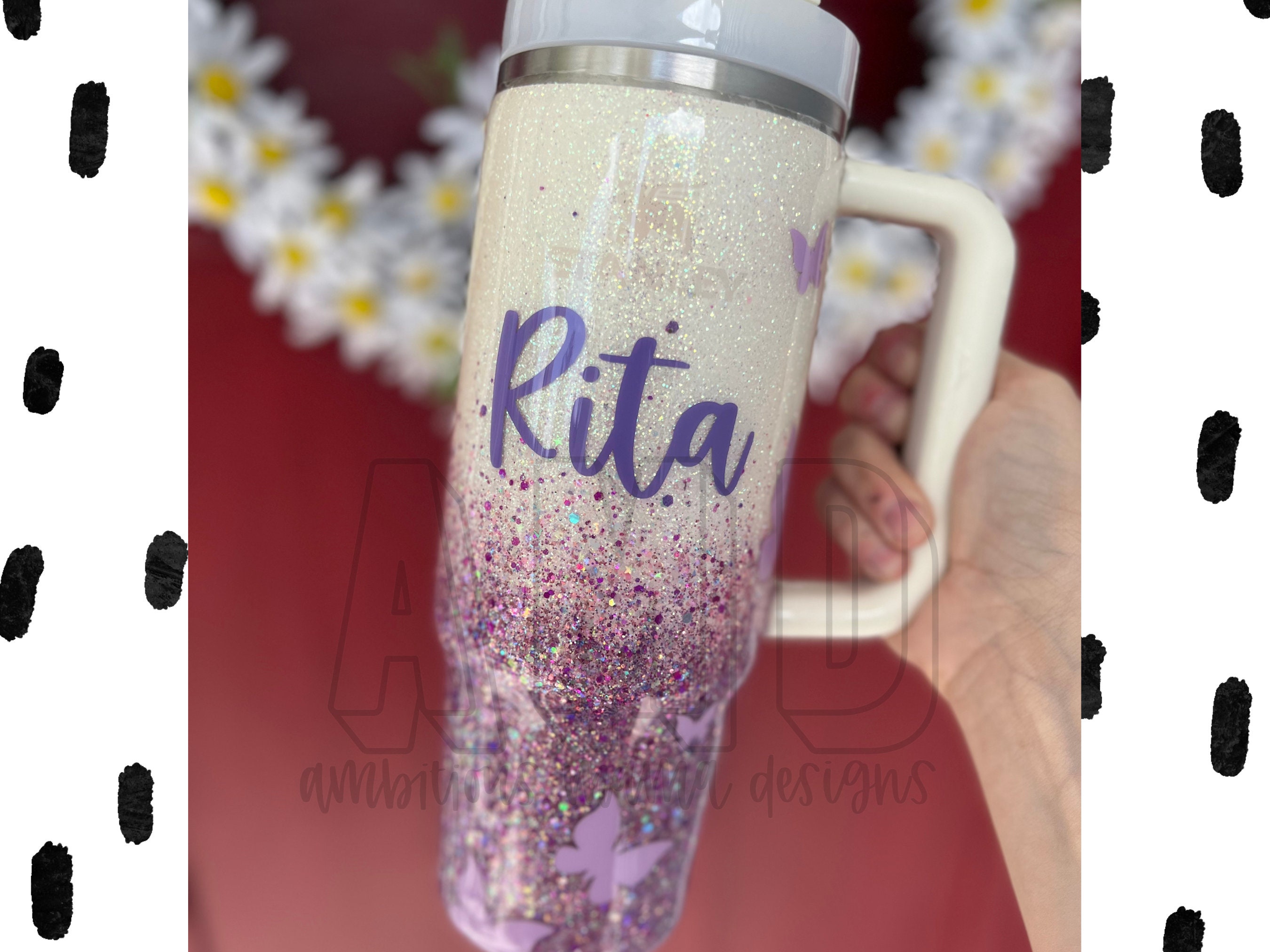 Personalized 40 oz Quencher Holographic Glitter Tumbler – With