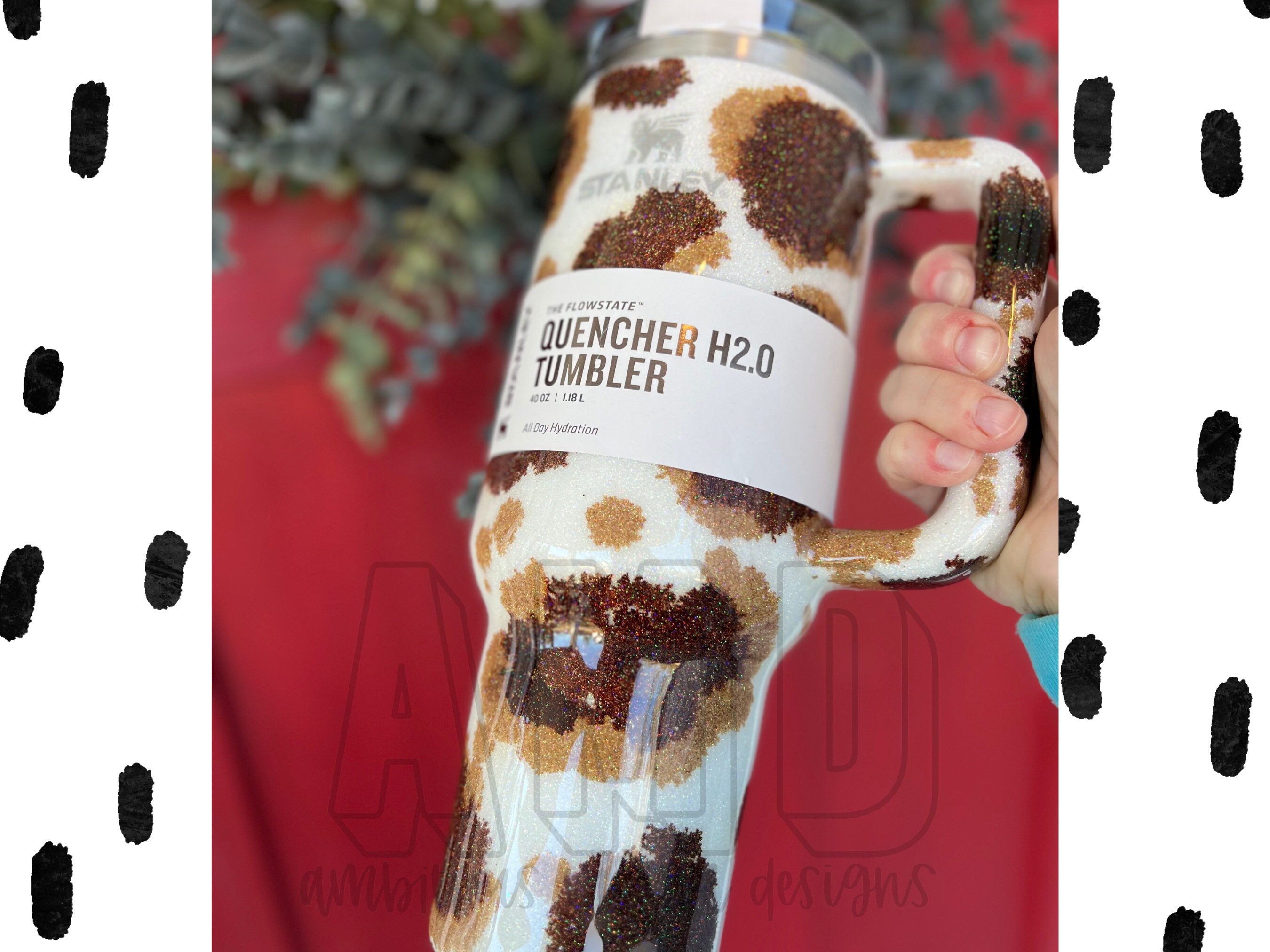 40oz Animal Print V1 Tumbler with Handle - Cowhide, Leopard, Cow Print