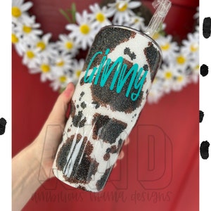 Cow Print Tumbler, Western Tumbler, Cow Glitter Tumbler, Cowhide Glitter Tumbler, Custom Cow Tumbler, Epoxy Tumbler, 40oz Cow Print