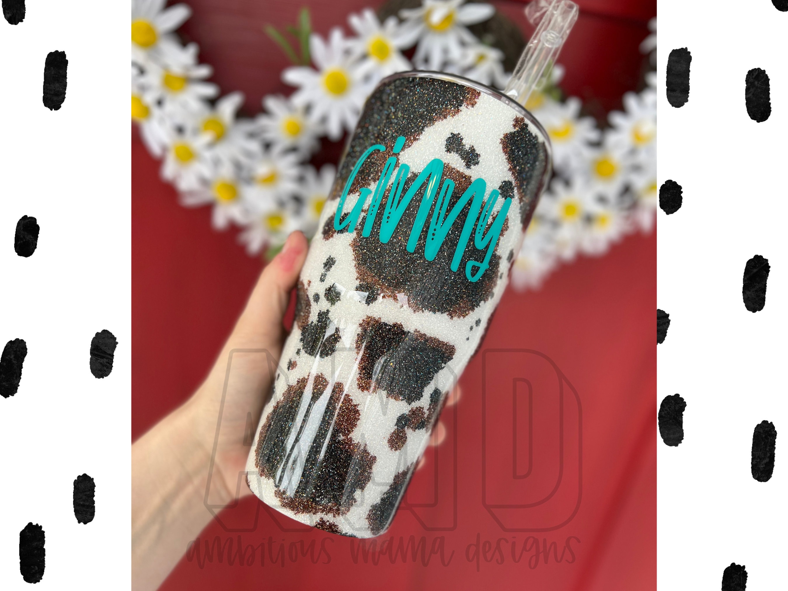 Teal & Tri-Color Cowprint Glitter Tumbler / Personalized Tumbler –  Farmhouse Fabrication