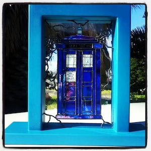 Stained glass Tardis pattern 40cm tall by 27cm wide