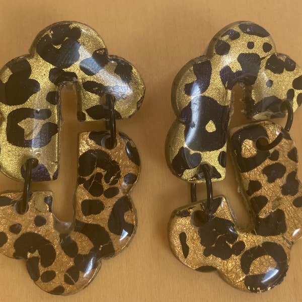 Round Two-Tone Drop Earrings - Colorful Leopard